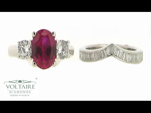 ER 1189 - Oval Ruby with Round Brilliant Side Stones and Matching Wedding Band