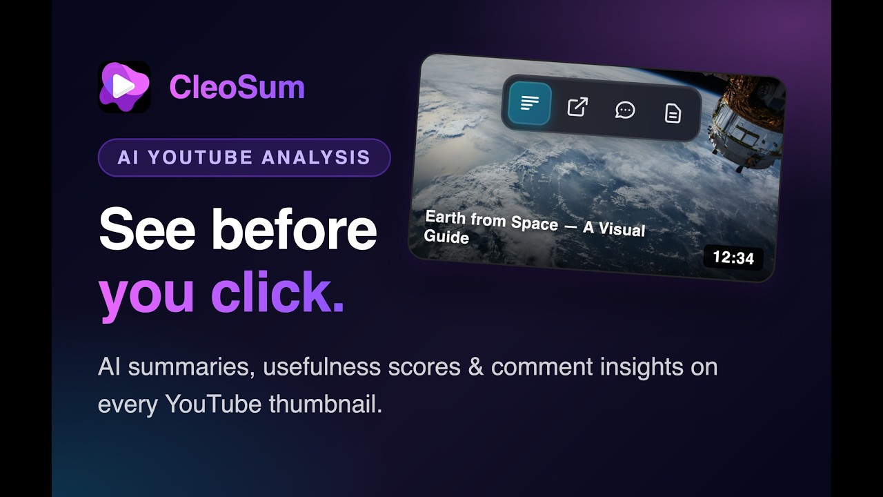 CleoSum — AI Scores & Summaries for Every YouTube Video | Chrome Extension Demo