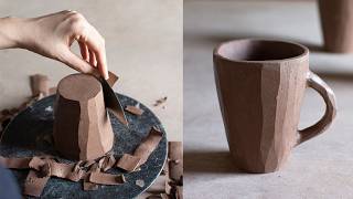 Carving a ceramic mug from a thick slab | pottery tutorial