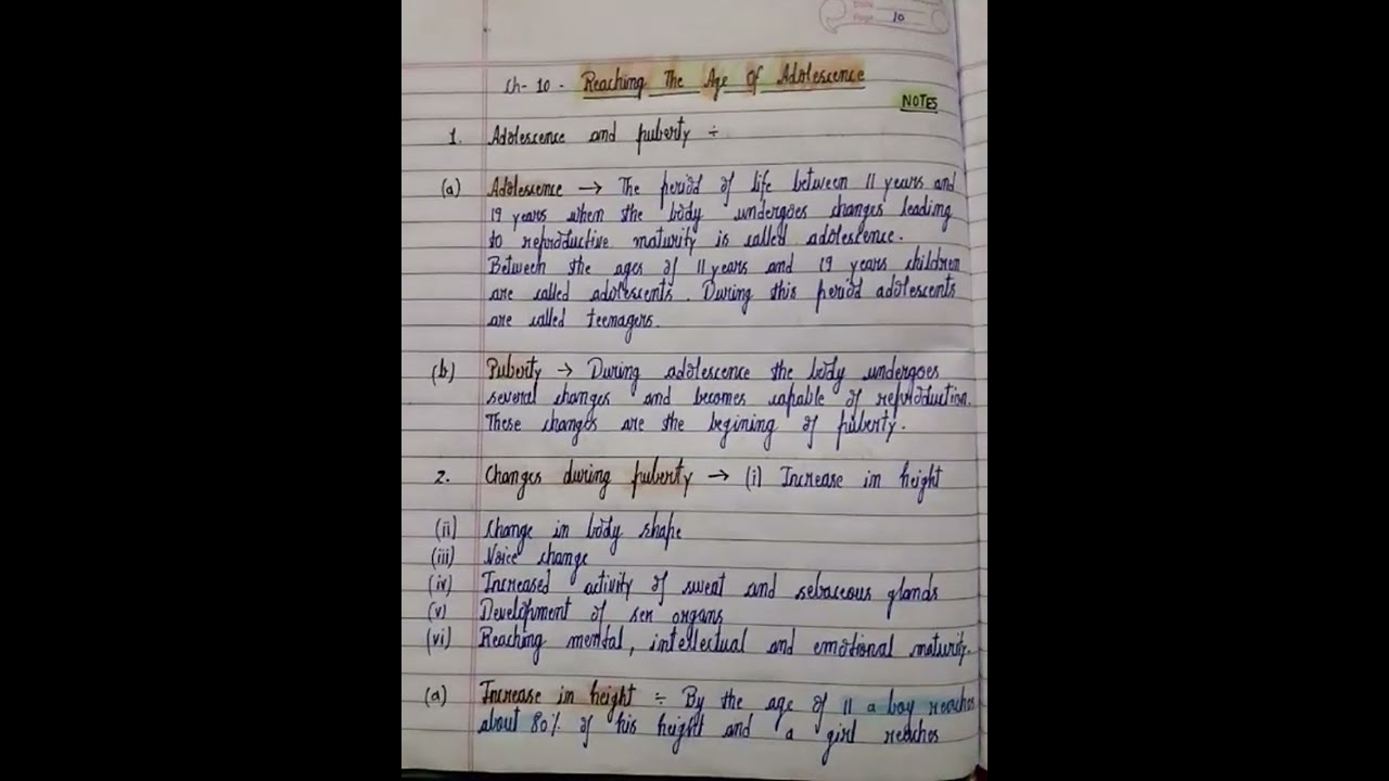 Reaching the age of adolescence         class 8 (science )
