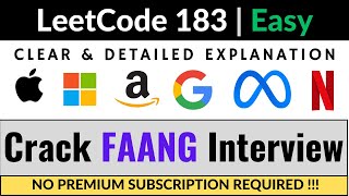 YouTube video 'Leetcode 183 - Customers Who Never Order - Python Solution | FAANG Interview - Everyday Data Science'