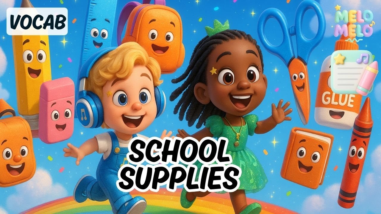 8 School Supplies Song for Kids (New Classroom Edition) | Glue, Scissors, Crayon | Melomelo