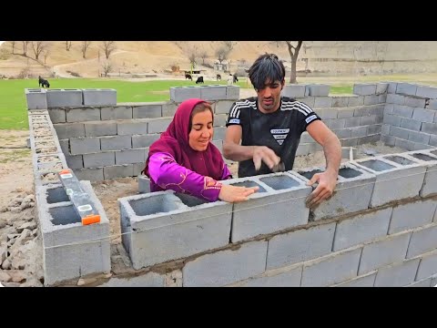 Building a mountain hut with Mahmoud Azam 🧱🏔️Nomadic salad 🥗 and making charcoal 🔥