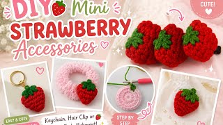 DIY Crochet Scrunchie 🍓 | Easy Crochet Hair Accessories for Beginners | Hair Clip, Charm & Keychain