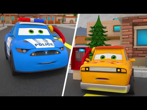 Bagger und Polizeiauto wendet sich an eine Gespenster | Motorville - Cartoons für Kinder