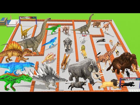 Which Animal vs Dinosaurs Speed Race Run Maze course! Challenge Animal Revolt Battle Simulator