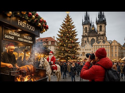 European Christmas Market Day Walk 🎄 Prague,Czech Republic Traditional Food & Toys 4K