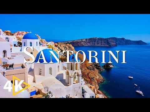 FLYING OVER SANTORINI (4K UHD) - Relaxing Music Along With Beautiful Nature Video -4K Video Ultra HD