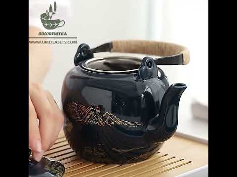 Japanese Blue Landscape Tea Set With Tray