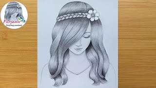 A girl with beautiful hair Pencil Sketch drawing /
