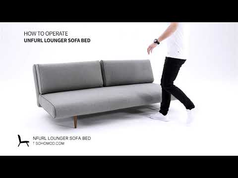 Unfurl Lounger Fabric Sofa Bed w/Dark Wood Legs by Innovation Living Furniture