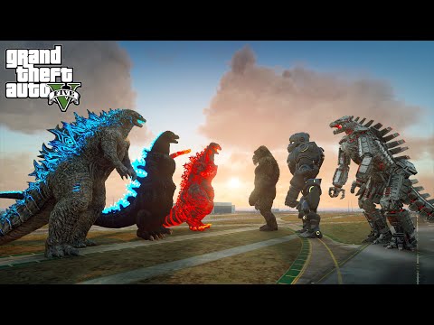 Godzilla, Shin Godzilla and Heisei Godzilla vs Mechagodzilla Team - GTA V Mods