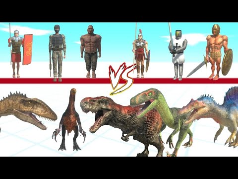 ALL HUMANS X3 VS ALL DINOS X3  - ANIMAL REVOLT BATTLE SIMULATOR