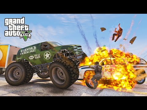 GTA 5 CRAZY TREVOR'S MONSTER TRUCK CRASHES COMPILATIONS PART 2 - DESTRUCTION