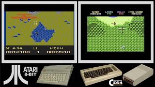 Atari 8-bit vs C64 : 1942 / SCREAMING WINGS (Side by side comparison)