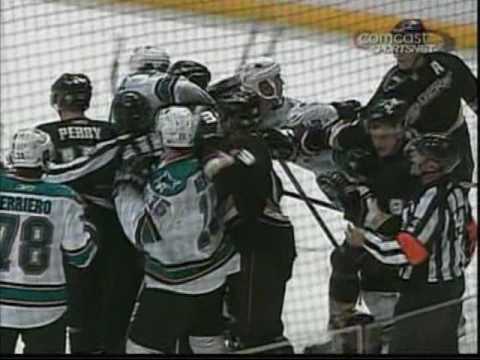 Ducks vs. Sharks Scrum (Malhotra vs. Getzlaf)