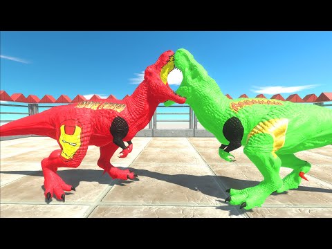 IRONMAN T-REX vs AQUAMAN TREX DEATH RUN - Animal Revolt Battle Simulator