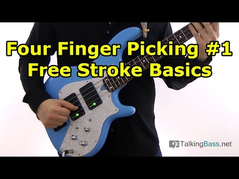 Four Finger Picking for Bass Lesson #1 Free Stroke Basics