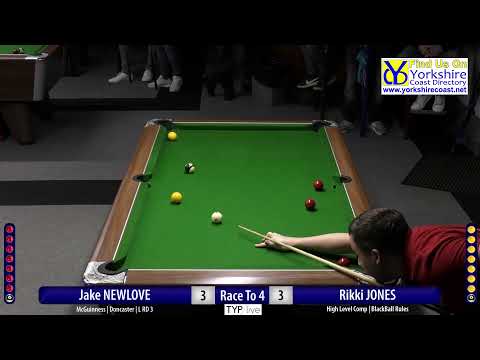 Live Pool Action: Jake Newlove v Rikki Jones | Race To 4 | High Level Comp | Blackball Rules