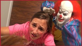 Scary Clown Chases us in The House - Girls Run and Hide Scared