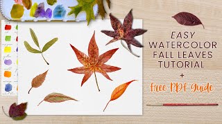 Easy Watercolor Fall Leaves Tutorial + Free PDF Guide! Beginner Friendly