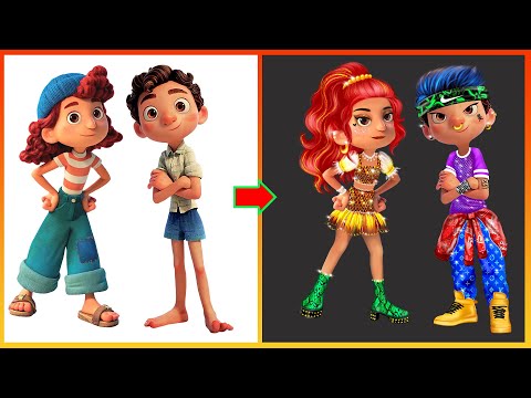 Luca Pixar, Giulia Glow Up Elemental Ember Lumen, Brook Ripple - Luca Disney Cartoon Art