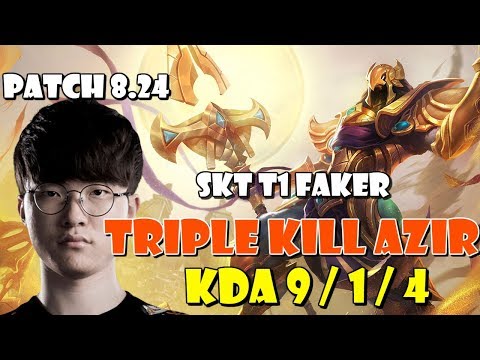 [ SKT T1 Faker ] - Azir Triple Kill vs Anivia Mid - Patch 8.24 KR Ranked - KDA 9 / 1 / 4