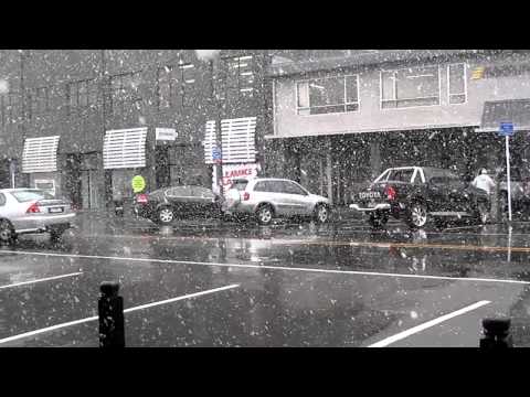 Snowing in Thorndon Quay, Wellington, NZ