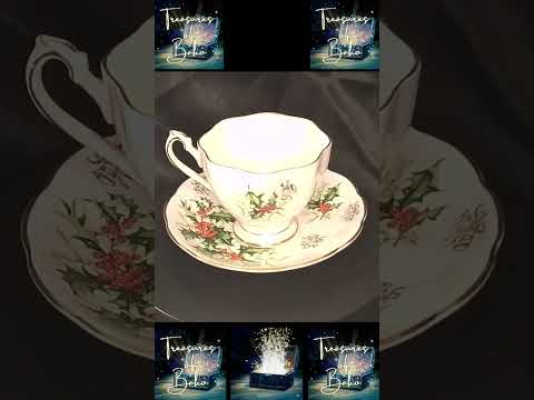 Thumbnail for Queen Anne “Yuletide” Fine Bone China Teacup & Saucer – England, 1950s Holiday Holly & Bells Pattern