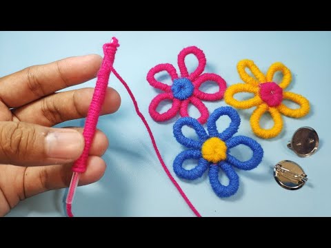 Hand Embroidery Amazing Trick - Easy Woolen Flower Making Ideas with Straw
