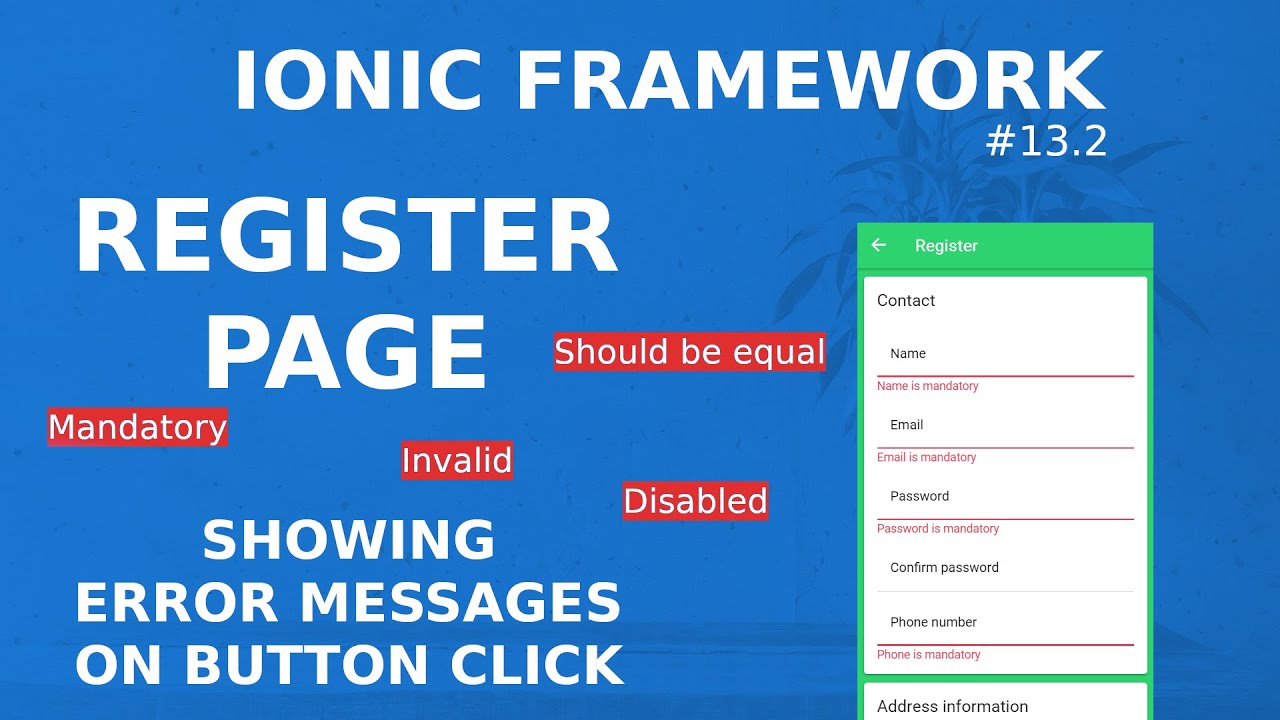 Ionic Tutorial #13.2 - Register Page - Showing error messages on button click