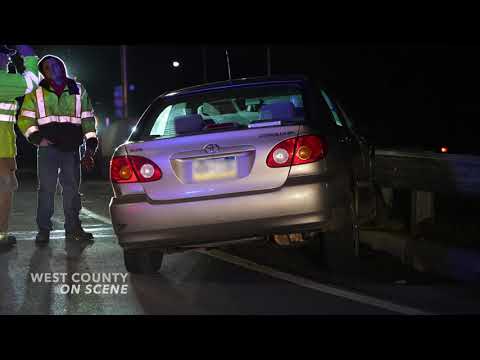2022-12-16 Girard Township, PA - Car Hits Curb in Teardrop Roundabout, Strikes Guardrail