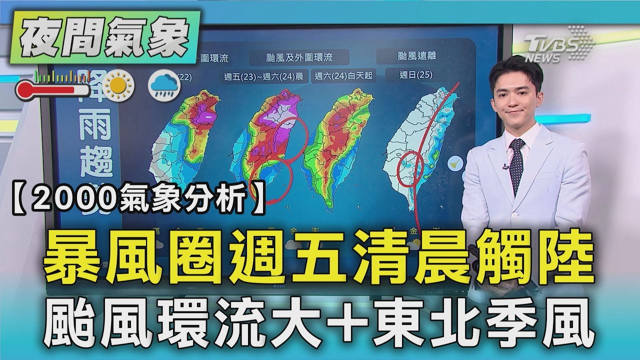天氣/暴風圈週五清晨觸陸 下午涵蓋整個台灣本島 颱風環流大+東北季風 週五起一直逐步加強