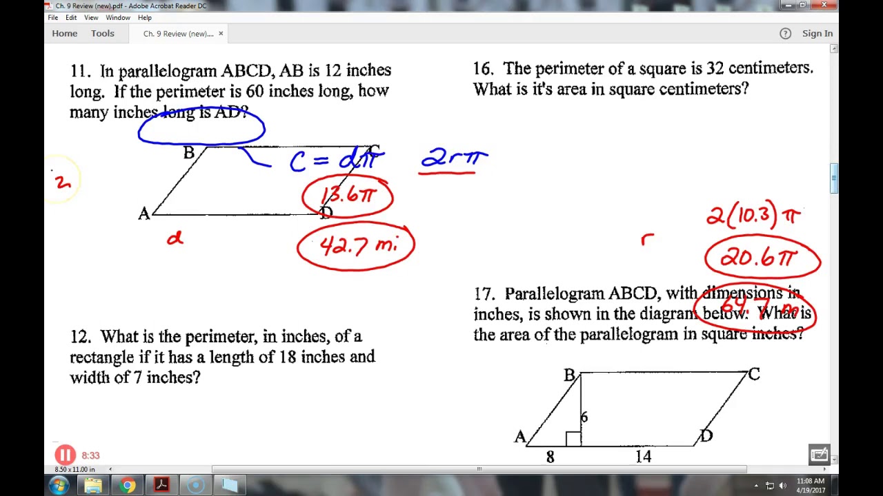 Ch  9 Geometry Test Review Solutions