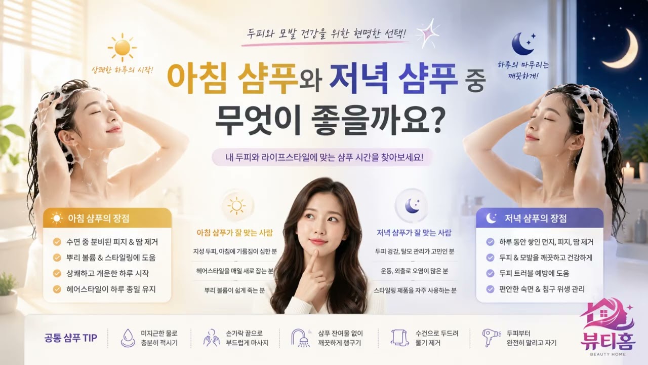 아침 샴푸와 저녁 샴푸 중 무엇이 좋을까요? 두피 타입별 올바른 샴푸 시간