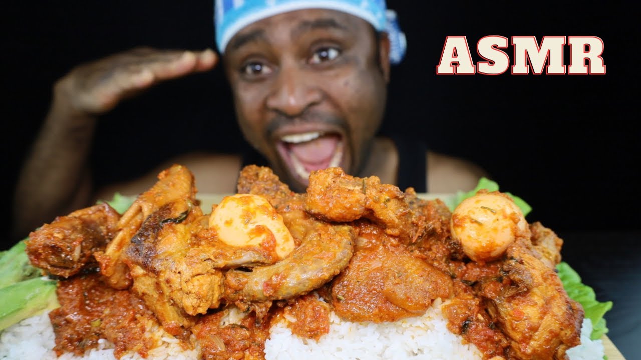 Asmr ChickenBone Nigeria Rice and Stew.