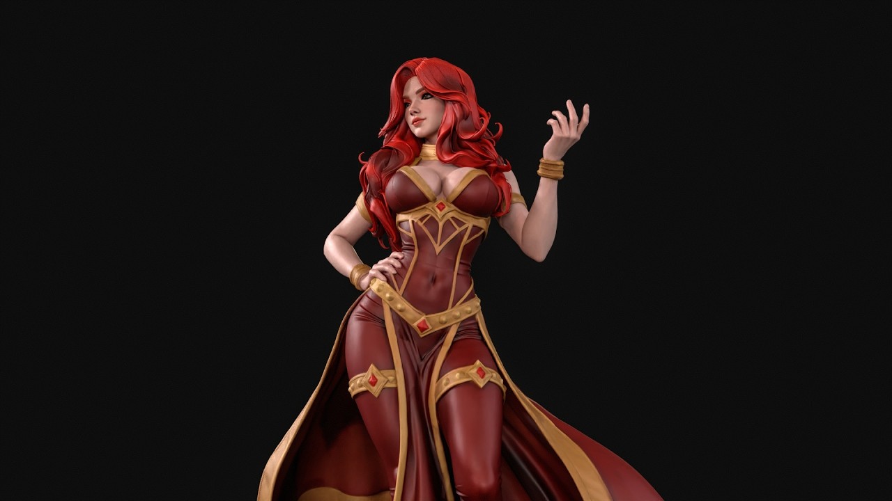 Estatueta de bruxa vermelha em pedestal pronta para impress&atilde;o 3D Modelo de Impressão 3D