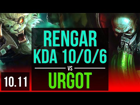 RENGAR vs URGOT (TOP) | 1.5M mastery points, KDA 10/0/6, 600+ games, Legendary | EUW Master | v10.11