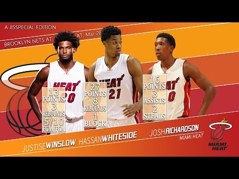 2016.03.28 Nets vs Heat Winslow, Whiteside, Richardson Highlights, 56 pts combined