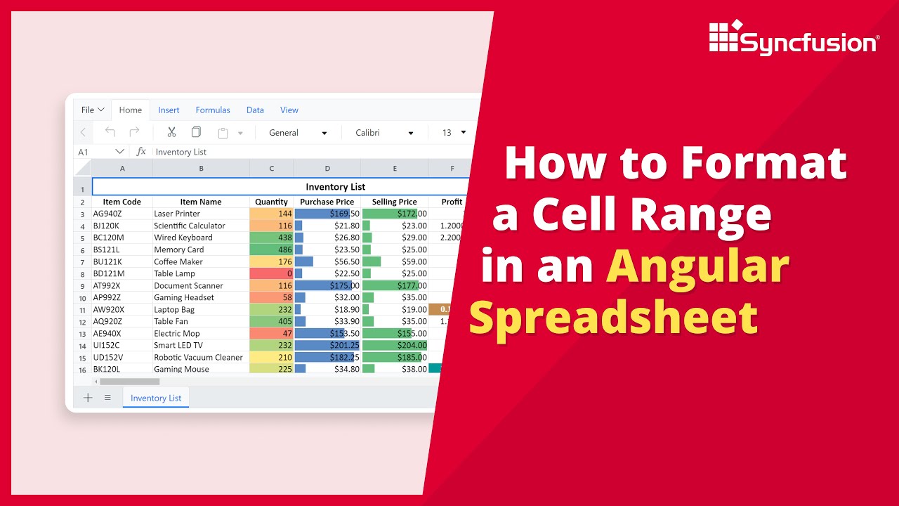 How to Format a Cell Range in an Angular Spreadsheet