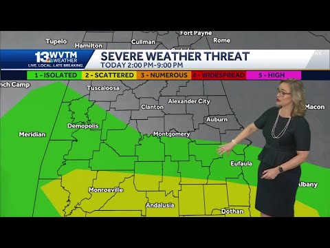Gusty winds with an isolated strong storm in Alabama Monday