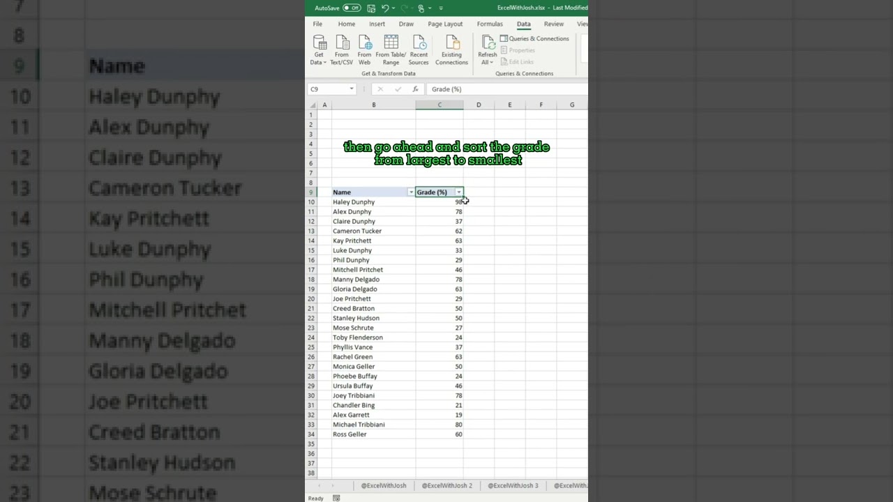 Excel Tip: Sort Grades from Highest to Lowest