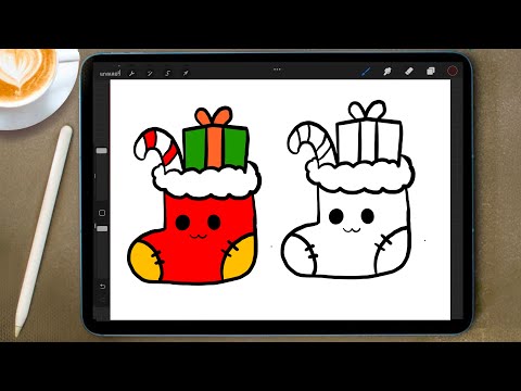 How to draw Christmas socks สอนวาดรูปถุงเท้าใส่ของขวัญคริสต์มาส