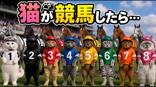 【AI猫動画】猫が競馬したらハプニングだらけで可愛いすぎる件