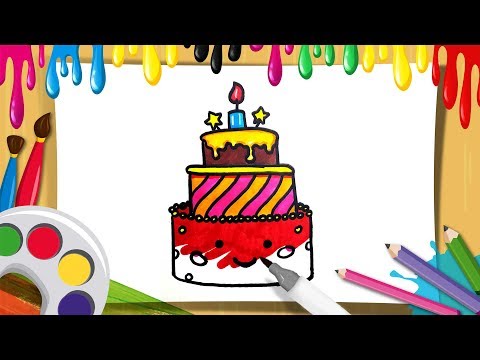 How to draw birthday cake and coloring step by step drawing for kids-learn to color