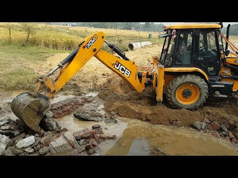 JCB Throwing Out Bridge Concrete  Pieces - JCB Working For New Bridge Construction - Dozer Video