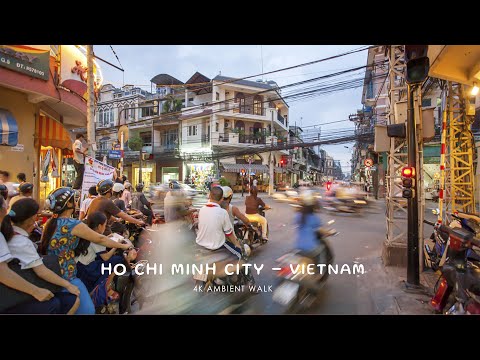 Agitada cidade de Ho Chi Minh, Vietnã (Distrito 1) - Caminhada Ambiental 4K