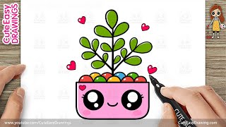 How to Draw a Cute Plant in a Pot - Easy Drawing for Kids and Toddlers