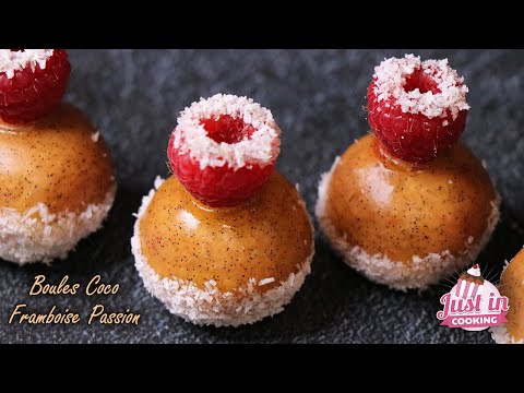 Mini raspberry coconut and passion fruit balls