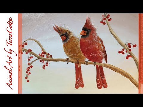 Cardinal Pair | full acrylic painting tutorial
